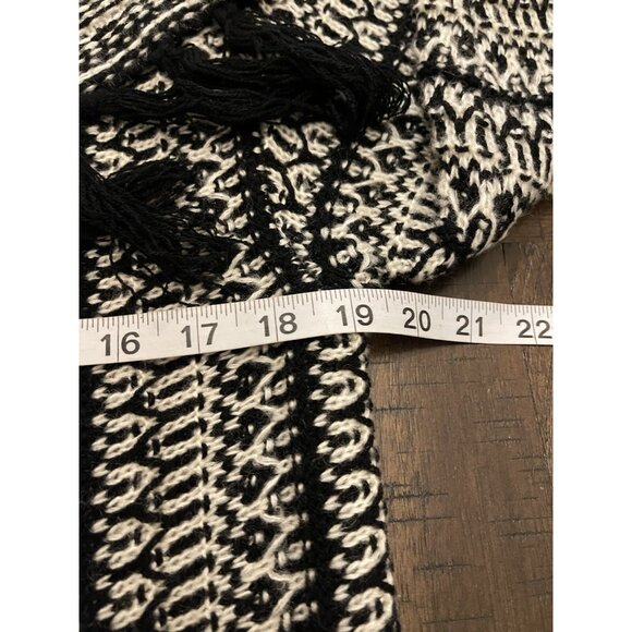 RXB Black White Striped Crochet Knit Fringed Cardigan SZ Large Western Aztec - Picture 6 of 10